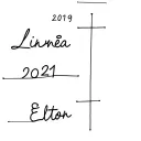 Three names:2019 Linnéa (with a cross at the end)2021 Elliott2025 Elton tattoo design idea
