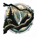 waterfall forest mountain river mountain hammock tattoo design idea