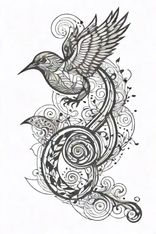 bass clef and bird flying tattoo design idea