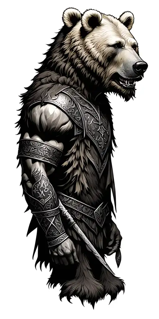 Viking warrior and bear  tattoo design idea