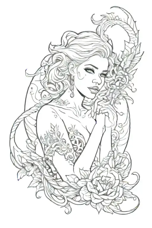 Halsey as a siren evil beautiful tattoo design idea