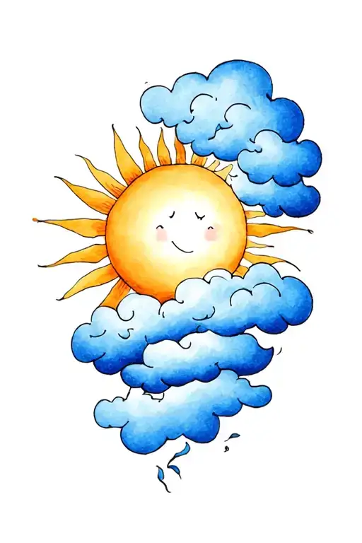 cloud and sun hug each other tattoo design idea