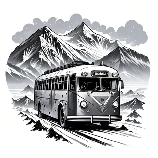 mountain and mechanical with bus tattoo design idea