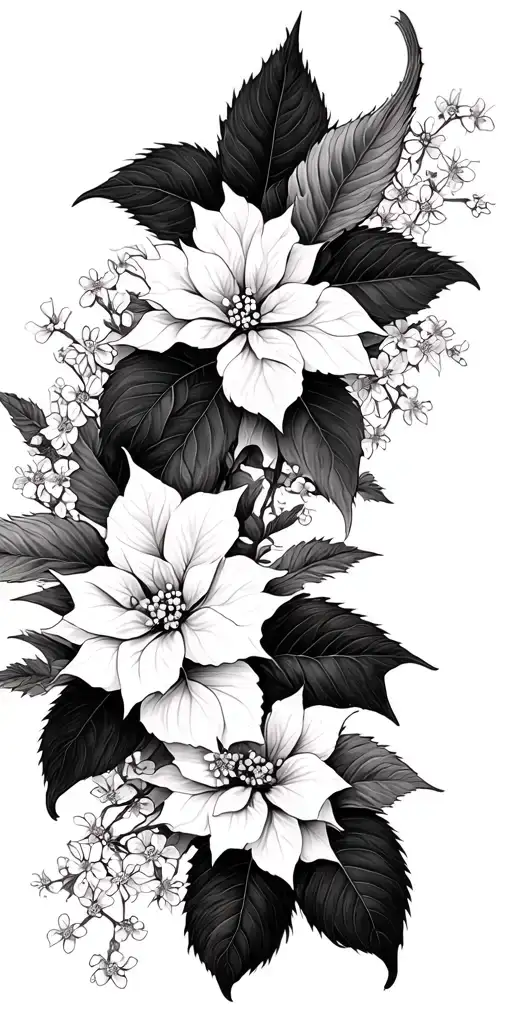 Koi poinsettia and gypsophila tattoo design idea