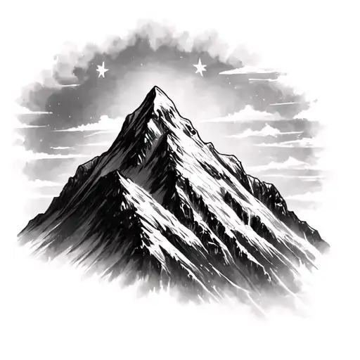 mountain with 3 stars on peak of mountain like from the book acotar, mountain coming from a book  tattoo design idea