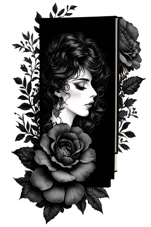Dark Romance book surrounded by bold floral tattoo design idea