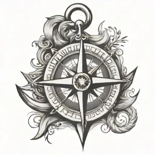 compass anchor hanging tattoo design idea