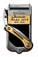shearing clippers with the name mark in it and the dates 1975-2013 underneath  tattoo design idea