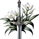Use a sword as a base and add narcissus flower budding off of it tattoo design idea