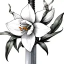 Use a sword as a base and add narcissus flower budding off of it tattoo design idea