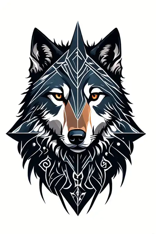 wolf with runes tattoo design idea