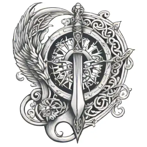 harp and compass celtic tattoo design idea