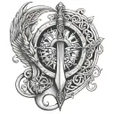 harp and compass celtic tattoo design idea