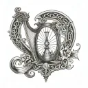 harp and compass celtic tattoo design idea