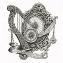 harp and compass celtic tattoo design idea
