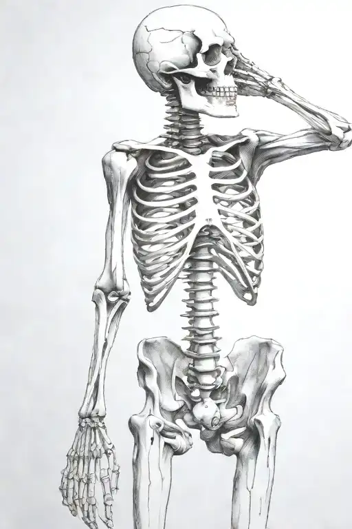 skeleton with hand inside a cracked head tattoo design idea