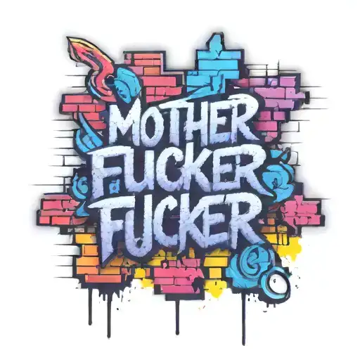 brick wall with graffiti writing "mother fucker" tattoo design idea
