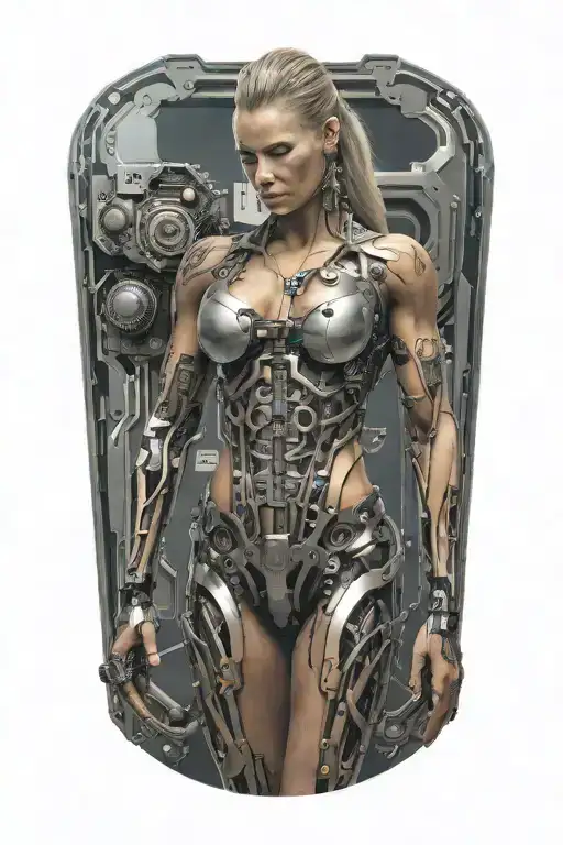 bodybuilder muscular women with technology circuits merging tattoo design idea