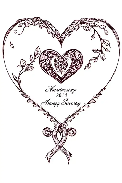 heart with wedding anniversary date tattoo design idea