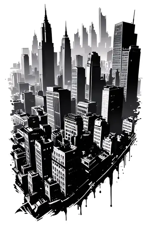 Gotham city skyline in the background tattoo design idea