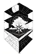 A geometric space landscape inspired by a tree of life and incorporating metatron cube with a compass tattoo design idea