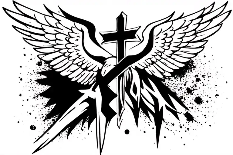 Gangsta cross with angel tattoo design idea