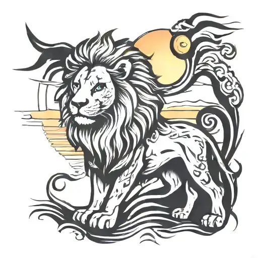 lion with sun rising tattoo design idea
