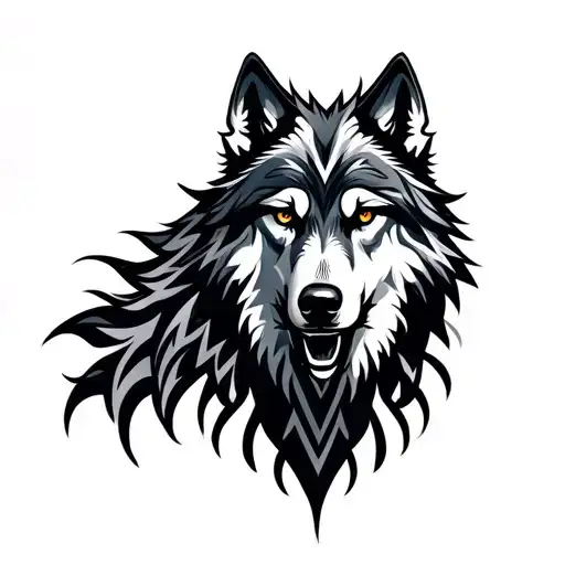 biometrical wolf tribal tattoo design idea