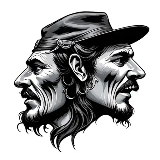 two faced fisherman head tattoo design idea