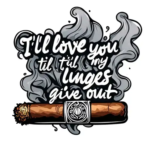 cigar with smoke, with words in smoke saying "I'll love you til my lungs give out" tattoo design idea