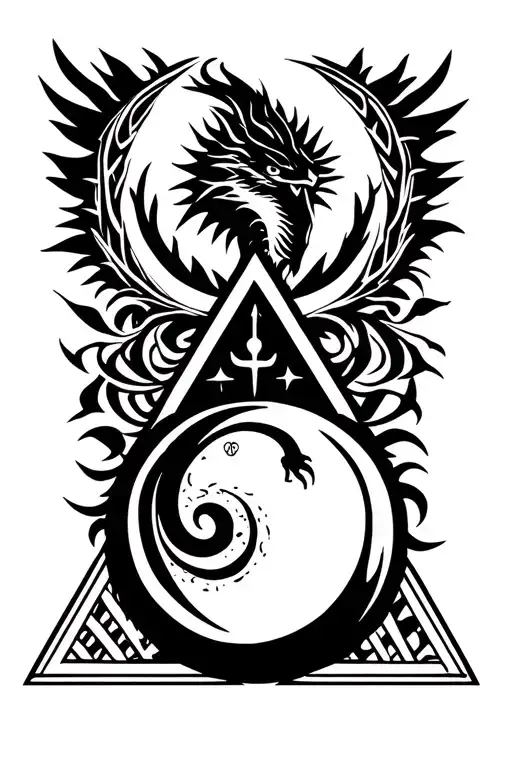 virgo zodiac sign with sun an moon in a triangle with a dragon  tattoo design idea