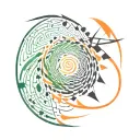 a spiral with elements of green and orange spikes, psychedelic tattoo design idea