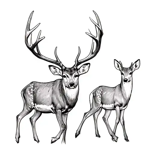whitetail buck and baby doe walking tattoo design idea