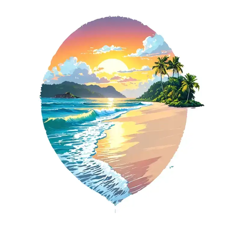Costa Rica Gold Coast Beach Sunset tattoo design idea