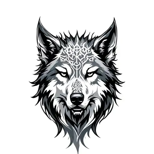 Fenris Wolf, yggdrasil, norse runes tattoo design idea