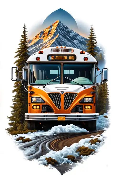 mountain and mechanical with bus tattoo design idea