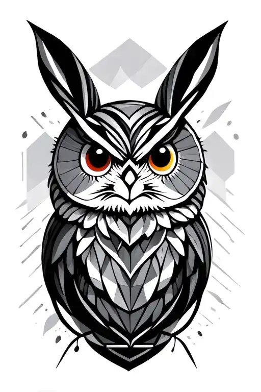 line tattoo, geometric owl and rabbit tattoo design idea