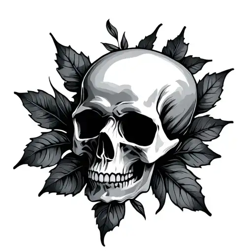 skull flower falling leaves tattoo design idea