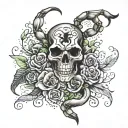 scorpion and skulls and flowers intertwined tattoo design idea