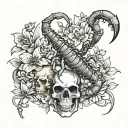 scorpion and skulls and flowers intertwined tattoo design idea