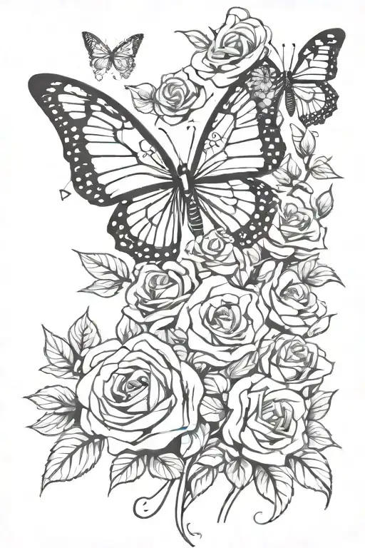 butterfly and roses with fashion of cooking and independent girl  tattoo design idea