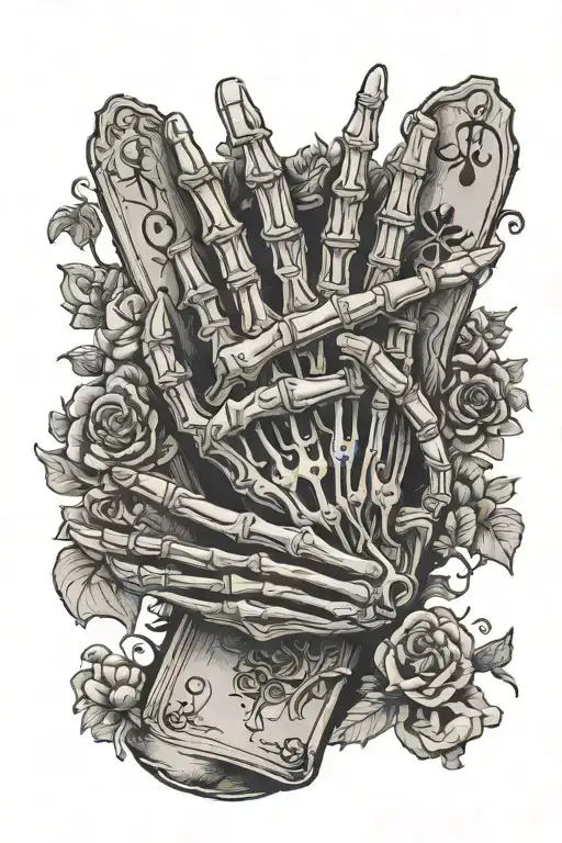 skeleton hand and tarot cards tattoo design idea