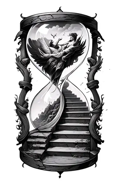 stairway to heaven vs hell inside an hourglass tattoo design idea