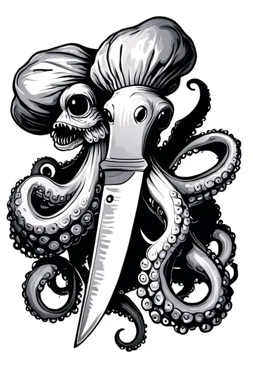 octopus holding chefs knife tattoo design idea