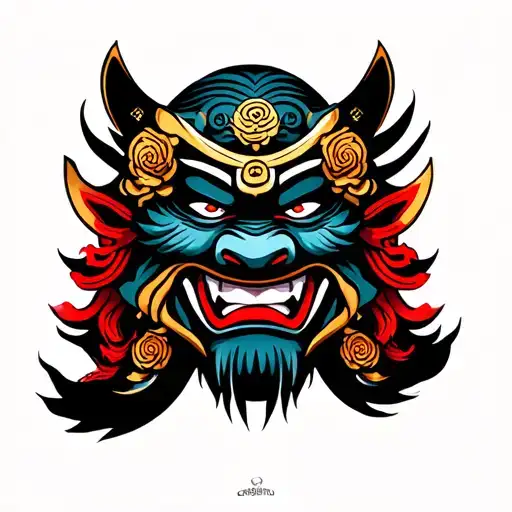 samurai japanese oni mask tattoo design idea