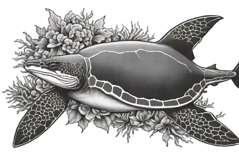 coral reef shark turtle stingray  tattoo design idea