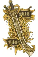 Claymore sword with text "Above the canopy of stars, God judges as we judge" tattoo design idea