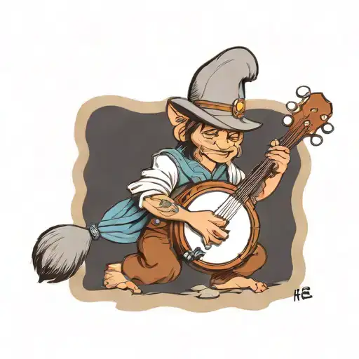 halfling playing banjo tattoo design idea