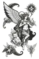 angels and gods and animals tattoo design idea