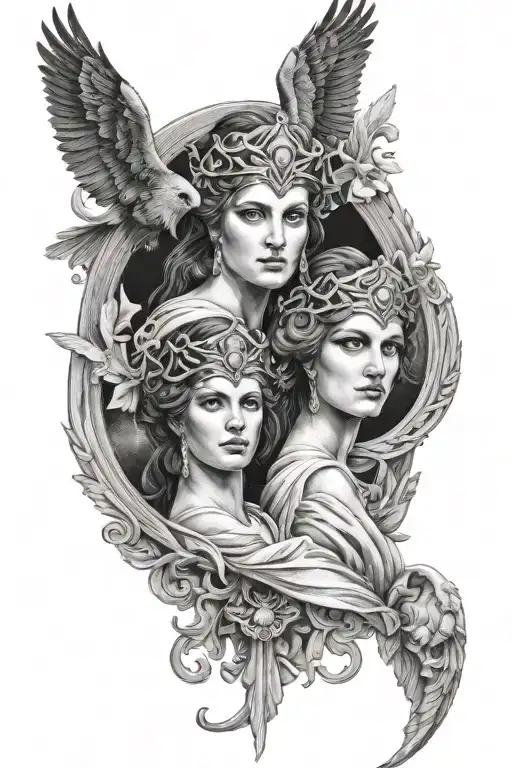 Athena and Hecate Greek goddess  tattoo design idea